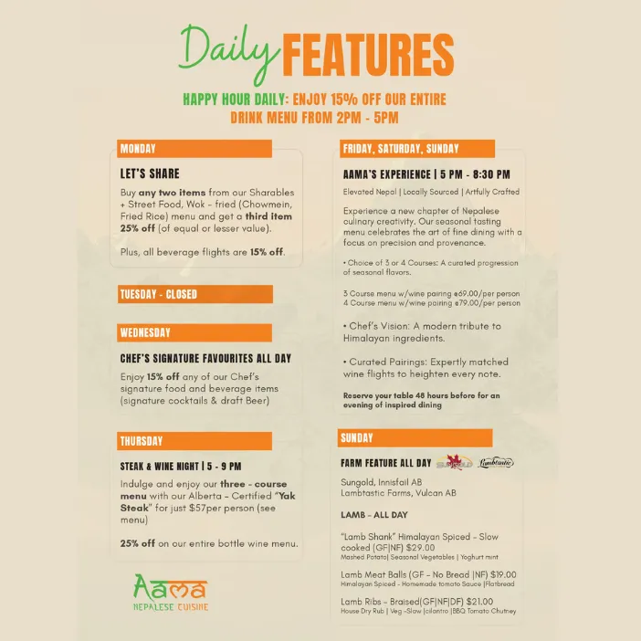 Aama's Happy Hours | 2 PM To 5 PM Daily